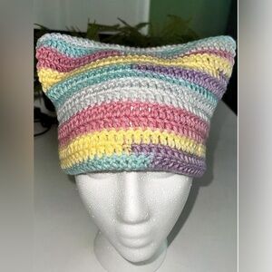 Pastel Striped Crochet Beanie